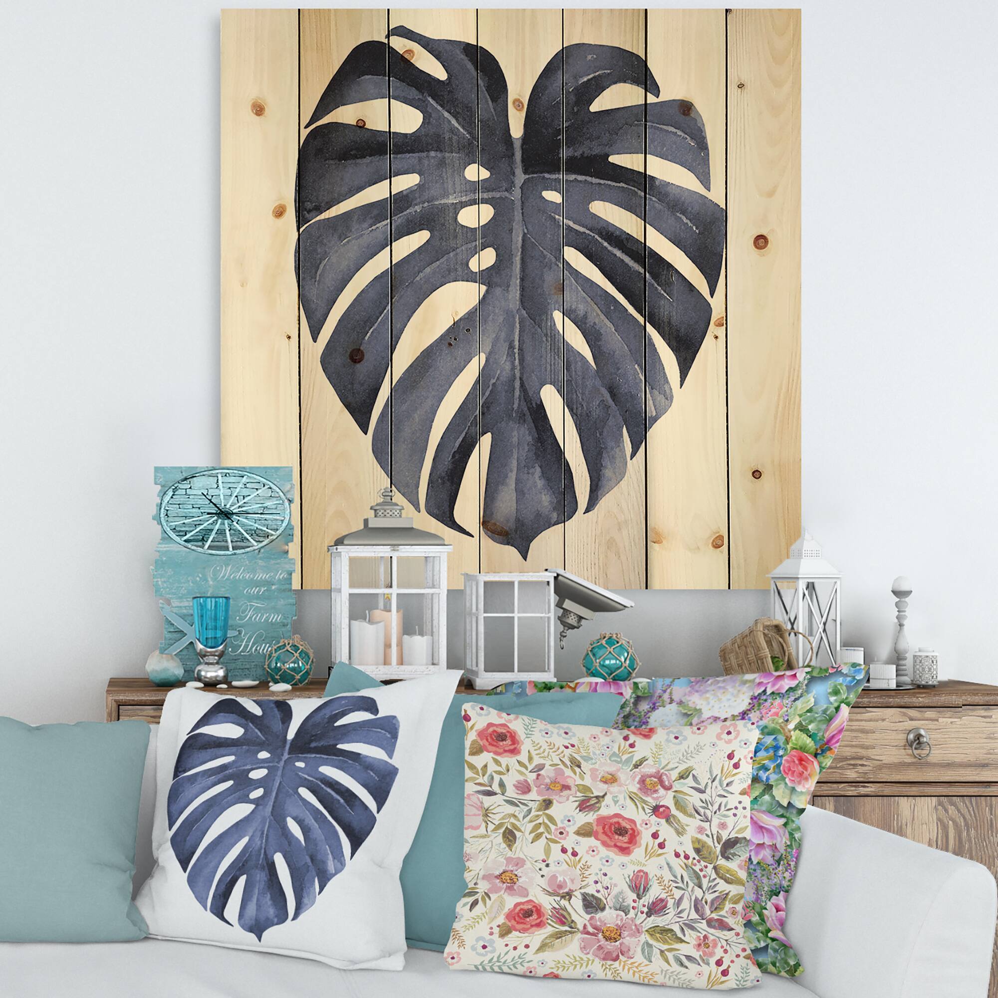 Designart - Tropical Blue Watercolour Leaves III